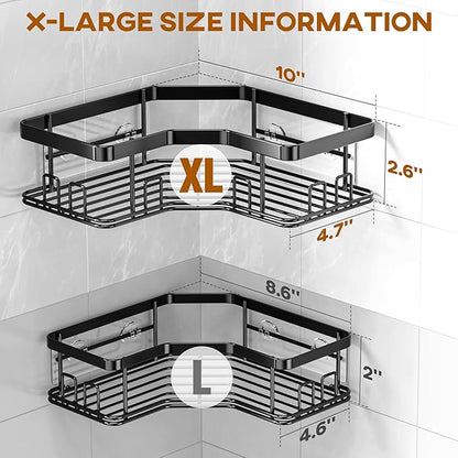 MAXIFFE 3 Pack X-Large Corner Shower Caddy with Soap Holder, Large Capacity Easy Install No Drilling Stainless Steel Sturdy Hold 40 LB Shower Organizer Shelves Rack for Family Renters Bathroom, Black