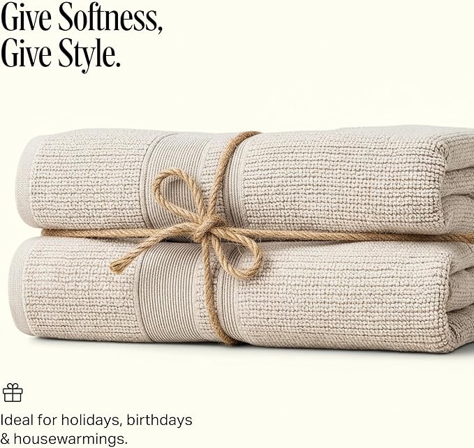 Preston Lane Douro Hand Towel Set – 2 Pack Luxury Cotton Towels, Ultra Soft & Absorbent, Quick-Dry Spa-Quality Bathroom Towels, Made in Portugal, Clay