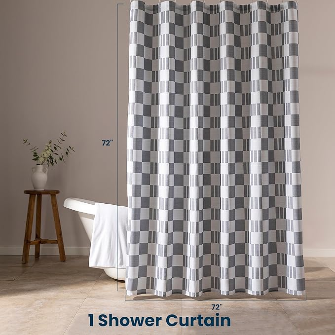 SLEEP ZONE Grey Checkered Shower Curtain Waterproof Curtains for Bathroom Decor Bathtub Geometic Shower Curtain 72" × 72"