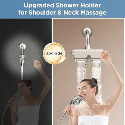 MakeFit Filtered Shower Head with Handheld Combo Brushed Nickel - Dual 2-in-1 Spa System with Massage Shower Head and 10 Modes Hand Held Showerhead, High Pressure, Buit in Power Wash Mode