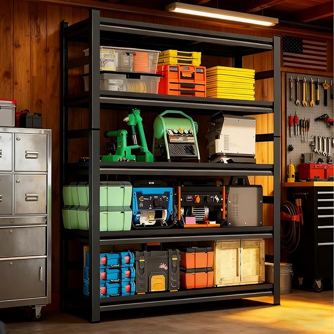 Metal Shelving Units for Garage, 5-Tier Adjustable Storage Shelves, Heavy Duty Steel Racks for Garage, Basement, Warehouse, Black