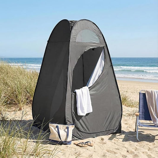 4x4ft Pop Up Privacy Shower Tent with Top Window, 3.6lbs Liightweight Dressing Room, Portable Toilet Stall with Carry Bag for Camping, Beach, Outdoors (Dark Gray)