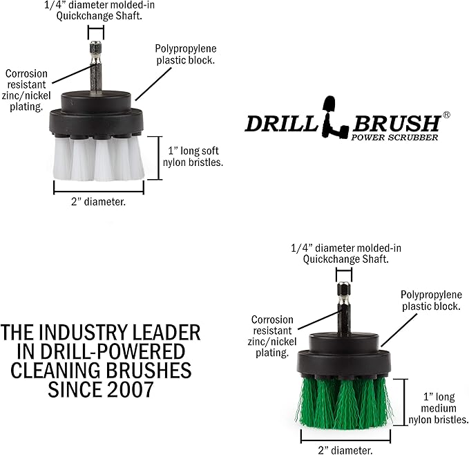 Drill Brush - Grout Cleaner - 2-inch Diameter Round Spin Brush Set - Kitchen Accessories - Scrub Stove, Oven, Sink, Tile - Carpet Cleaner - Leather, Upholstery, Fabric - Wheel Brush - Glass Cleaner