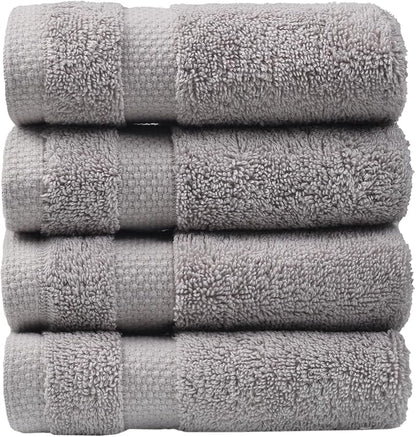 SOFE H&L | Olea Luxury Turkish Cotton Bath Towels Set of 4 : 4 Wash Cloths Cool Gray | Premium, Soft, Durable, Absorbent | Turkish Washcloths for Face