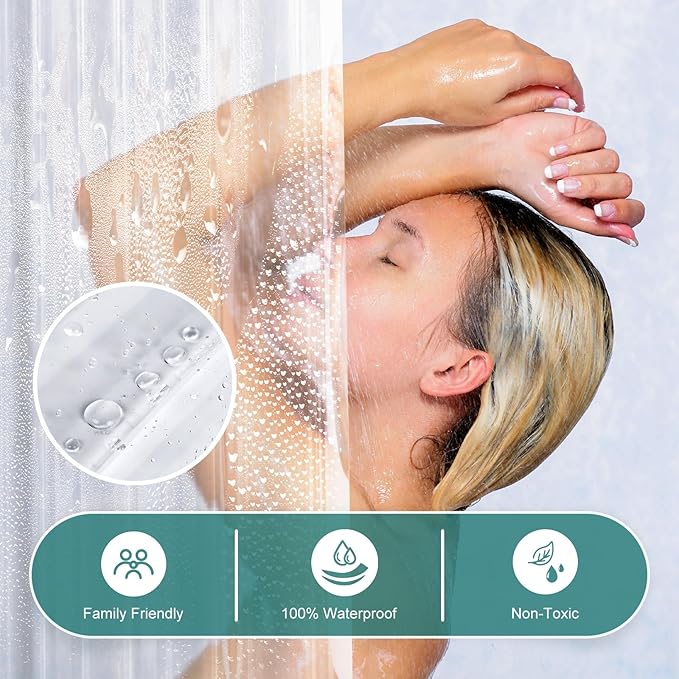 AmazerBath Heavy Duty Shower Curtain Liner 12 Gauge, 72 x 84 Inches Clear Shower Curtain Liner with 3 Clear Stones and 12 Grommet Holes, Weighted Plastic Shower Liner