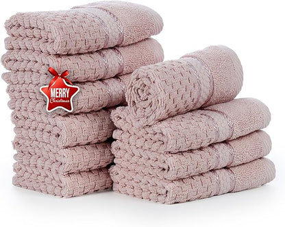 Ample Decor 100% Cotton Soft Pink Washcloths Set of 10- Super Soft, Quick-Dry, Highly Absorbent, Popcorn Textured - Mulaayam Collection - 12 X 12 Inch