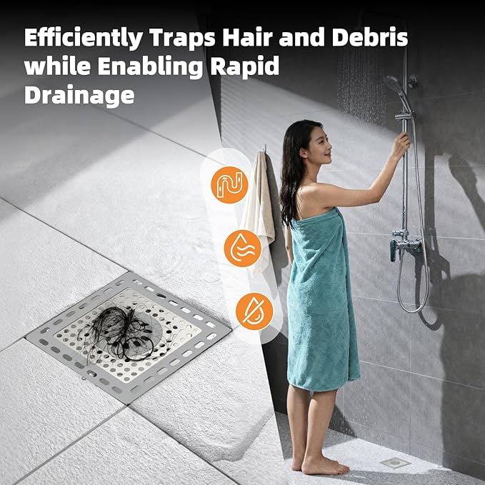 Hibbent 2 Pack Shower Drain Hair Catcher, Shower Drain Cover for Bathroom Floor 4" Drain, Anti-Clogging Bathtub Drain Strainer, Stainless Steel Kitchen Sink Drain Strainer with Handle, Grey