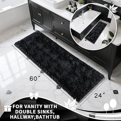 Yimobra Long Bathroom Rugs Runner 60x24 Inch, Extra Thick Soft Absorbent Chenille Bath Mat, Non Slip Machine Washable, Quick Dry Bath Rugs for Bathroom Floor, Tub and Shower, Black
