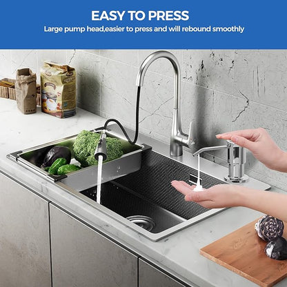 Soap Dispenser for Kitchen Sink, Chrome Built in Soap Dispensers, Stainless Steel Sink Soap Dispenser or Lotion Dispenser Pump with 47" Extension Tube Kit, Upgraded Metal Check Valve