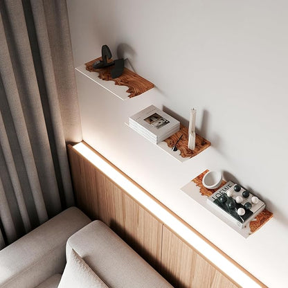 RWA Live Edge Floating Shelf – Unique Wood Floating Shelf for Wall Decor, Living Room, Bedroom, or Bathroom – Stylish Decorative Wall Shelves for Home & Office (White, 16x6:)