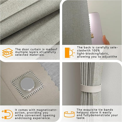 Accordion Door Curtain Set - 100% Blackout, with Curtain Rod Included, for Bedroom Privacy Protection (Grey-43 W x 78" L+Rod)