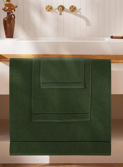 MyOwn Ultra Soft 3 Pack Cotton Towel Set, Contains a Bath Towel 28x55 inch, a Hand Towel 16x24 inch & Wash Coth 12x12 inch, Ideal Everyday use, Compact & Lightweight - Olive Green