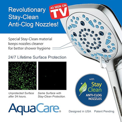 AquaCare High Pressure 10 Spray Mode Filtered Showerhead - Handheld Shower Head Filters Chlorine to Heal Dry Skin, Revive Hair - Dual Power Wash Cleans Tub, Tile, Pets - Hard Water Softener, Chrome