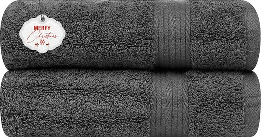 Ample Decor Hand Towels for Bathroom 18 X 28 Inch 600 GSM 100% Cotton, Soft Absorbent - 2 Pcs Gray