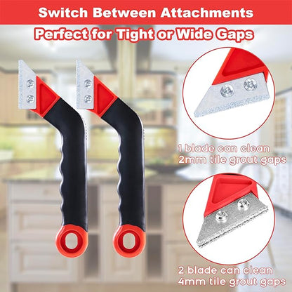 Grout Removal Tool Kit - 10-Piece Gifts for Men, Dad | 2 Scrapers, 6 Blades & 2 Brushes for Tile Grout Scraper & Cleaning, Bathroom, Kitchen, Floor Tiles - Durable & Easy to Use