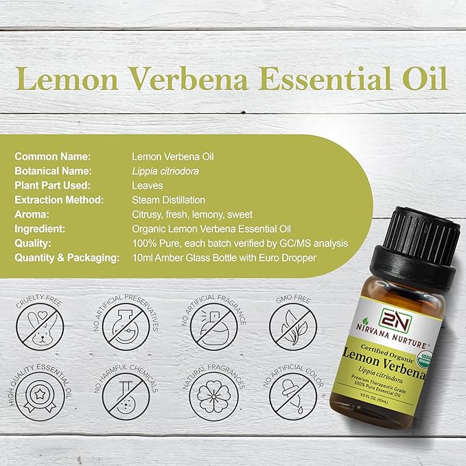 Lemon Verbena Essential Oil USDA Certified Organic, 100% Pure Natural Premium Grade, Undiluted