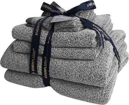 Everplush Diamond Jacquard 6 Pieces Bath Towel Set, Luxury Super Soft Oversized everplush Towels, Highly Absorbent everplush Diamond Jacquard Quick Dry Bath Towel for Bathroom Grey Towel Set