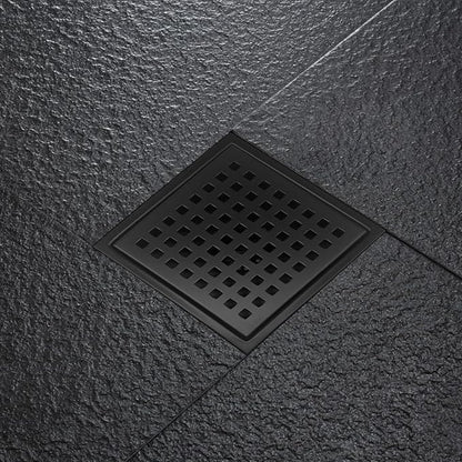 4 Inch Square Shower Drain with Flange, Removeable Grate SUS 304 Stainless Steel Shower Drain with Hair Catcher (Matte Black, 4 Inch)