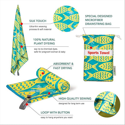 4Monster Microfiber Beach Towel Quick Dry,Super Absorbent Lightweight Travel Towel for Swimmers, Sand Free Camping Towel, Beach Towels for Pool,Swim,Water Sports,Yoga