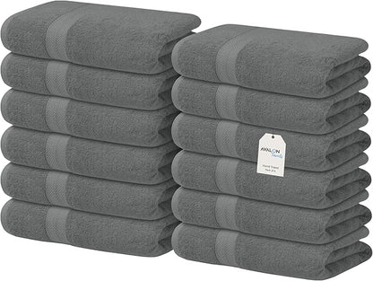 Avalon Towels Luxury Washcloths (Value Pack of 12) – Premium Cotton, Soft & Absorbent Wash Cloths for Body and Face, Hotel and Spa Quality Wash Clothes, Quick Dry and Machine Washable (Grey)