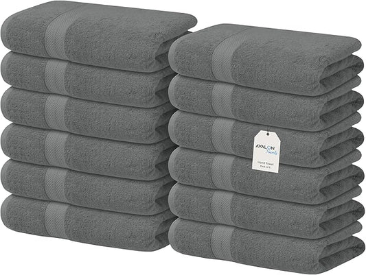 Avalon Towels Luxury Washcloths (Value Pack of 12) – Premium Cotton, Soft & Absorbent Wash Cloths for Body and Face, Hotel and Spa Quality Wash Clothes, Quick Dry and Machine Washable (Grey)