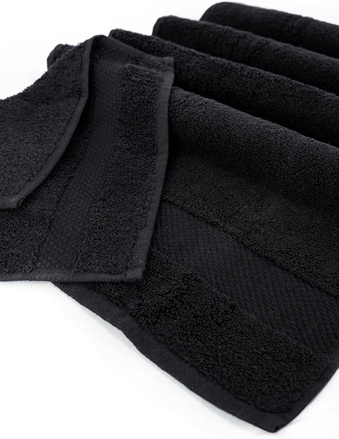Hencely 6-Piece Bath Towel Set - High Absorbency, Quick Drying - 100% Soft Turkish Cotton - 2 Bath Towels, 2 Hand Towels, 2 Washcloths - for Bathroom, Home, Hotel, Spa, and Gym - 6-Pack Black