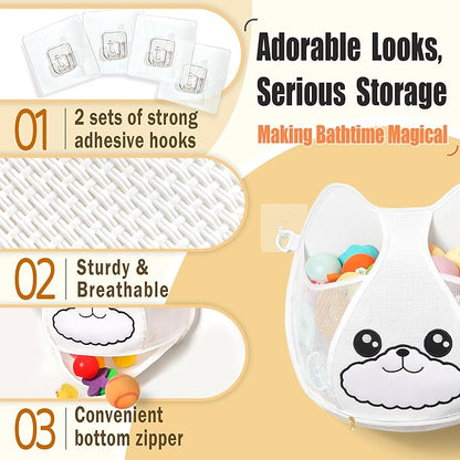 Bath Toy Storage 3.2-Gallon Hanging Bath Toy Holder for Kids‘ Bath Tub – Zippered, Quick-Drying and Machine-Washable Bathroom Organizer