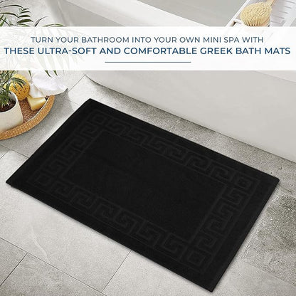 DAN RIVER Greek Cotton Bath Mats Set of 2 – Not a Bathroom Rug, Ultra Soft, Highly Absorbent & Machine Washable Bath Mat Towel for Bathroom Floor Mat – Durable, Quick-Dry, 21x34 Inches, Black