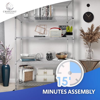4000 LBS Heavy Duty Metal Shelving Unit – 36x18x76 NSF 5-Tier Wire Rack with Wheels, Adjustable Garage Storage Shelves, Chrome Wire Shelving for Kitchen, Warehouse, Bakers Rack – Crescent