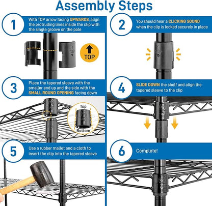 5 Tier Storage Racks Shelving, Heavy Steel Pantry Shelves, Adjustable Wire Shelving Rack, Suitable for Garage, Kitchens, Offices, 58" W x 13.8" D x 71" H, Black