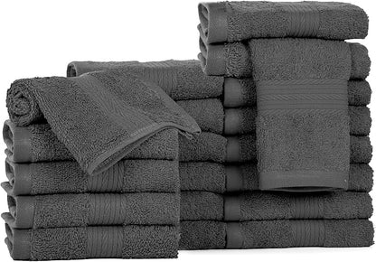 Ample Decor Wash Cloths for Bathroom, 600 GSM 100% Cotton Soft Absorbent WashCloth – 20Pcs Gray