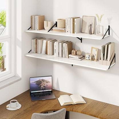 Fun Memories Floating Shelves for Wall, 12 Inch Deep Floating Shelves Set of 2, 24W x 12D Large Wall Shelf with Sturdy Metal Brackets for Living Room, Bathroom, Bedroom and Kitchen, White