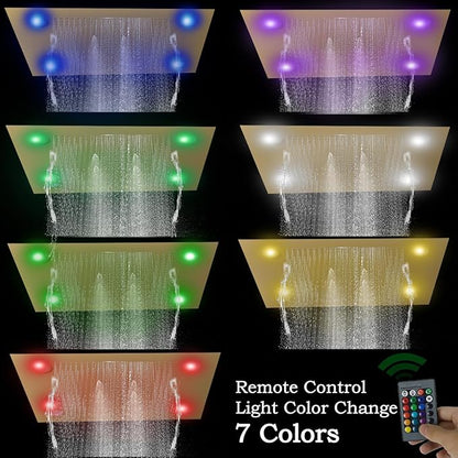 24x32 LED Dual Head Shower System 24"x32" Ceiling Mount Shower Head Thermostatic Shower System Rainfall Shower Set with 6 Inches Shower Head and 6 Body Jets High Pressure Shower Handheld