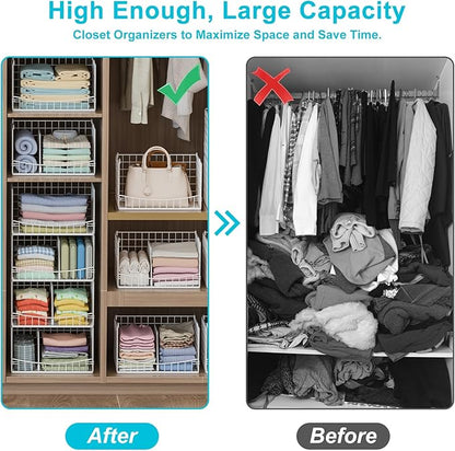 Divided 4-Tier Stackable Closet Organizers and Storage Basket, Foldable Closet Shelf Organizer Systems for Clothing Sweaters, Wardrobe Cupboard, White