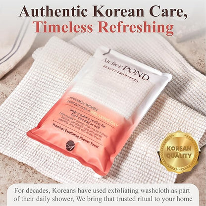 Korean Exfoliating Washcloth – Non Irritating Cotton-Blend Exfoliating Shower Towel for Sensitive Skin (Soft Orange – Gentle Exfoliation)