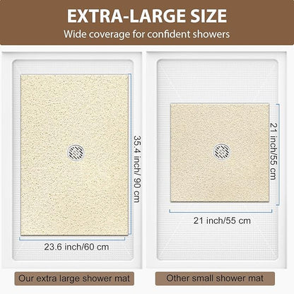Shower Mat Non Slip: 36 x 24 Inch Extra Large Shower Mats for Inside Shower with Drain Hole - Soft PVC Loofah Anti Slip Shower Stall Mat for Walk-in Shower and Bathroom, Quick Drying