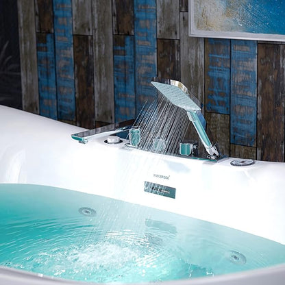 WOODBRIDGE 72" x 35-3/8" Whirlpool Water Jetted and Air Bubble Freestanding Heated Soaking Combination Bathtub wirh LED control panel and Faucet, BJ400+F0041CH