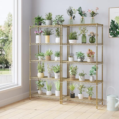 5 Tier Storage Racks Shelving, Heavy Steel Pantry Shelves, Adjustable Wire Shelving Rack, Suitable for Garage, Kitchen, Bathroom, Office, 29" W x 13.4" D x 59" H, Golden