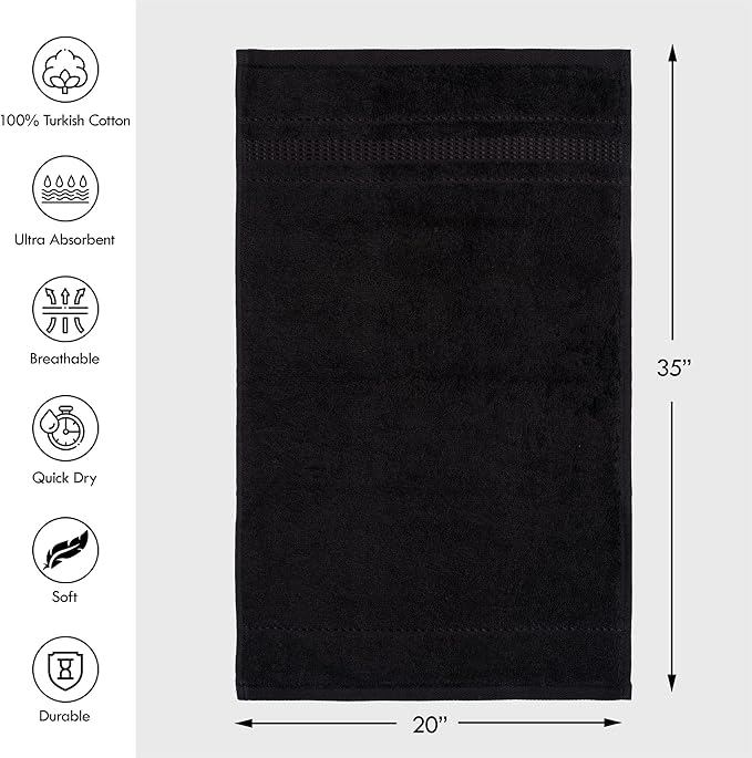 Melissa Linen, 2 Piece Hand Towel Set, 100% Turkish Cotton Face Hand Towels for Bathroom, 20 in x 35 in, Absorbent, Quick Dry, Durable and Soft, Spa and Hotel Quality, Jet Black