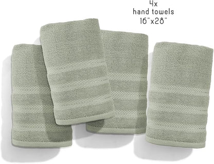 Hearth & Harbor Luxury Hand Towels - 100% Ring Spun Cotton Hand Towels for Bathroom, Shower, Spa, Soft & Absorbent Towels, 4 Piece Set, Sage Green