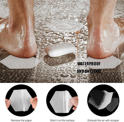 Original 24 PCS Bathtub Stickers Non-Slip, Hexagon Safety Shower Treads Adhesive Appliques with Premium Scraper
