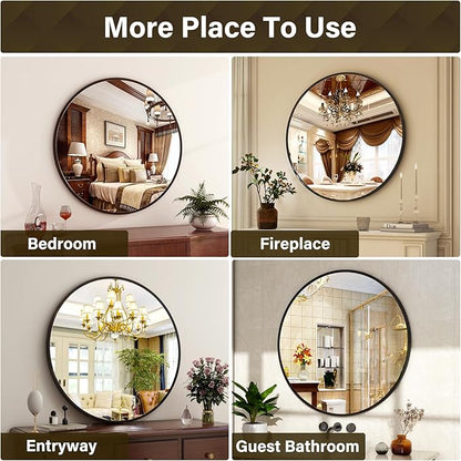 36 Inch Round Mirror - Circle Mirrors for Bathroom, Entryway and Living Room Wall Decor, Modern Hanging Vanity Mirror, Matte Black Circle Decorative Wall Mirror