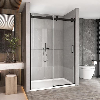 Sunrosa Semi-Frameless Glass Shower Door, 47 2/8" -48" W x 76" H Single Sliding Shower Door, Shower Door with Tempered Glass 5/16"(8mm), Matte Black