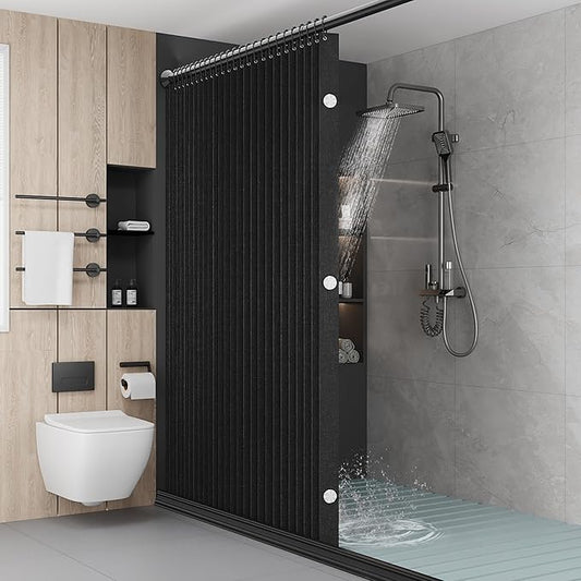 Bathroom Magnetic Folding Shower Curtain, Accordion-Style Shower Curtain, Suitable for Shower Rooms, bathtubs, Hotels or Apartments (Black, W:70*H79.5Inch)