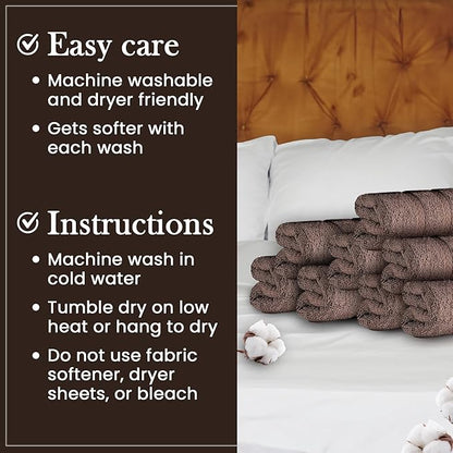 HALLEY Turkish 8 Pack Premium Washcloths (8 Pieces) 650 GSM Highly Absorbent Super Soft 100% Cotton - 8 Washcloths (Brown)
