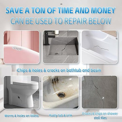Tub Repair Kit White(Color Match), Fiberglass Porcelain Repair Kit for Acrylic, Ceramics, Enamel, Tile, Repairs Chips, Cracks, Scratches, Holes on Tub, Tile, Bathtub, Toilet, Sink, Shower Tray