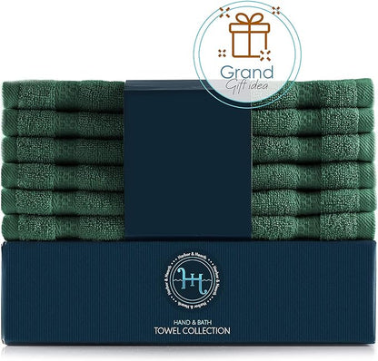 Hearth & Harbor Washcloths 12 Pack - 100% Cotton Washcloth for Body and face, High Absorbent and Soft 13"x13" Body Wash Cloth, Quick Dry - Hunter Green Washcloths