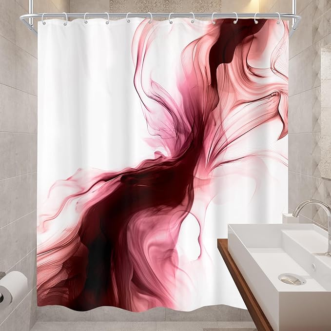 Cinbloo Red Burgundy Shower Curtain 60Wx72H Abstract Marble Ombre Modern Ink Texture Minimalist Elegant Smoke Shapes Bathroom Curtain Set Dark Aesthetic Women Neutral Bath Bathroom Accessories Decor