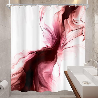 Cinbloo Red Burgundy Shower Curtain 60Wx72H Abstract Marble Ombre Modern Ink Texture Minimalist Elegant Smoke Shapes Bathroom Curtain Set Dark Aesthetic Women Neutral Bath Bathroom Accessories Decor