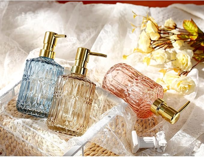 Soap Dispenser with Pump, Refillable Liquid Hand Soap Dish Soap Dispensers for Bathroom Counter, Kitchen Sink (Amber)